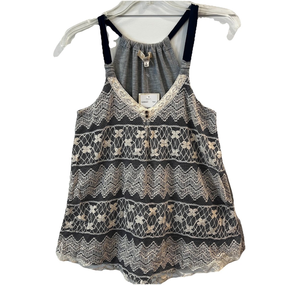 NEW REWIND Woman's Small ‎ Tank Crochet Lace Overlay Lined Ivory Navy $28 Y2K